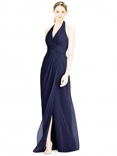 Cheap V-Neck Halter Chiffon Bridesmaid Dress with Side Front Slit