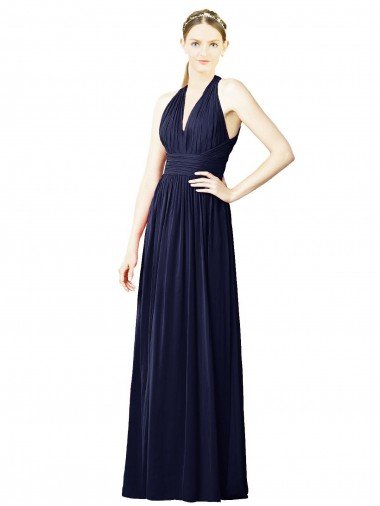 Cheap V-Neck Halter Long Open Back Chiffon Bridesmaid Dress