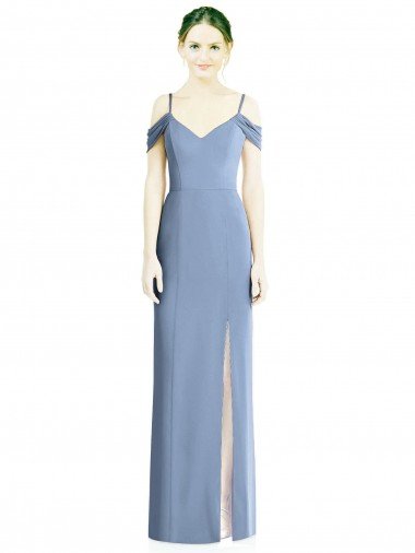 Cheap Draped Cold Shoulder Sweetheart Long Chiffon Formal Bridesmaid Dress