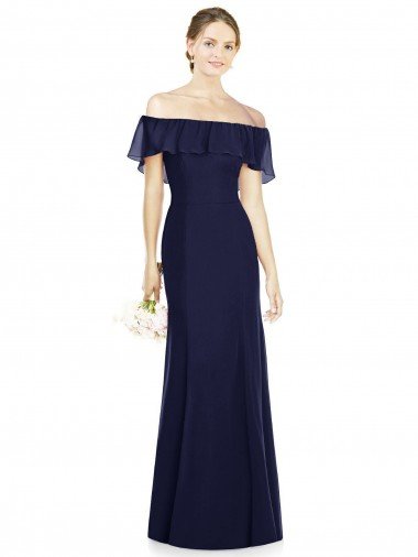 Cheap Off the Shoulder Full-Length Trumpet Chiffon Bridesmaid Dress