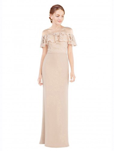 Cheap Off the Shoulder Sleeves Sheath Chiffon Bridesmaid Dress / Prom Dress