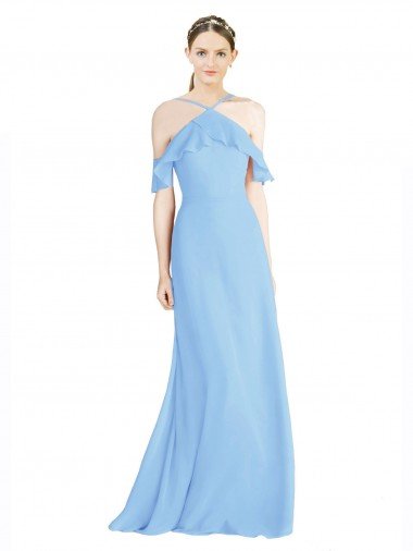 Cheap Halter Frill Cold Shoulder A-Line Chiffon Bridesmaid Dress