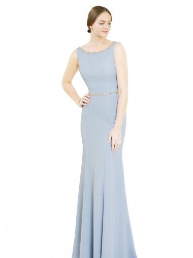 Cheap Full Length Chiffon Bridesmaid Dress with Sparkly Neckline and Belt