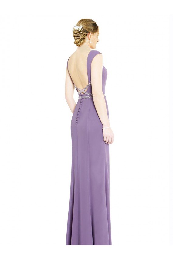 Long Chiffon Bridesmaid Dress with Boat Neckline and Keyhole