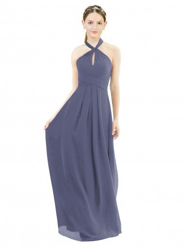 Cheap High Halter Neck Chiffon Bridesmaid Dress with Twist-Tie