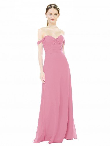 Cheap Fitted Sweetheart Bodice Chiffon Bridesmaid Dress with Draped Cap Sleeves