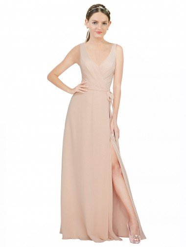 Cheap Chiffon Bridesmaids Dress with Matching Chiffon Tie Sash