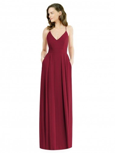 Cheap Pleated Skirt Chiffon Maxi Bridesmaid Dress with Pockets