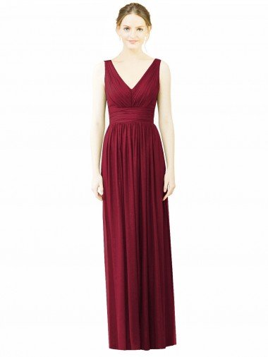 Cheap V-Neck Full-Length Sleeveless Low Back Chiffon Bridesmaid Dress