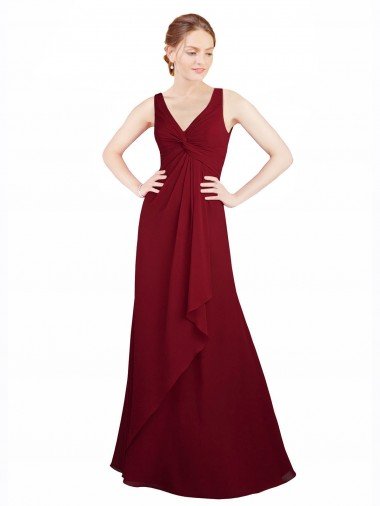Cheap Twist-Knot V-Neckline Long Chiffon Bridesmaid Dress