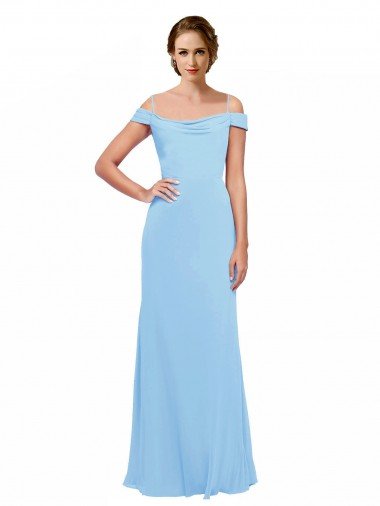 Cheap Off the Shoulder Bateau Neck Chiffon Bridesmaid Dress with Straps