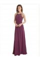 High Neckline Long Chiffon Bridesmaid Dress with Beaded Trim