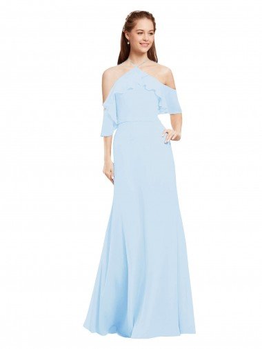 Cheap Chiffon Halter Neck Bridesmaids Dress with Flounced Neckline
