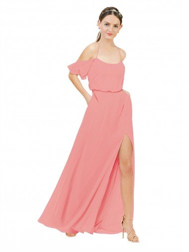 Cheap Draped Off the Shoulder Sleeves Chiffon Bridesmaid Dress