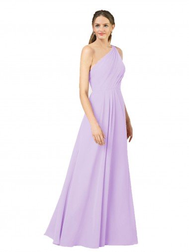 Cheap Grecian Inspired Simple One Shoulder Chiffon Formal Bridesmaid Dress with Ruching