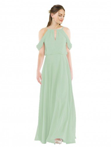 Cheap Off-the-Shoulder Long Chiffon Beachy Bridesmaid Dress