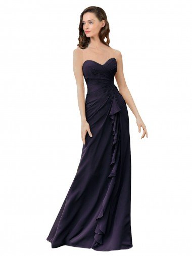Cheap Strapless Chiffon Bridesmaids Dress with Sweetheart Neckline