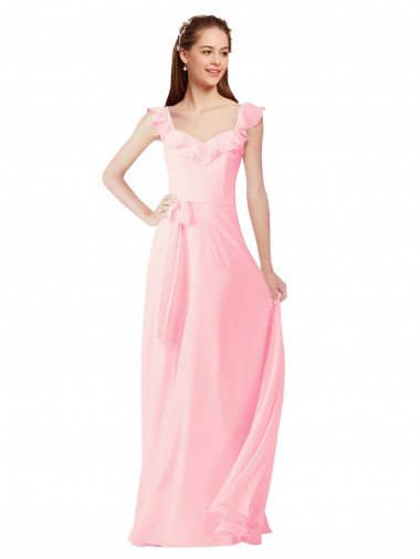 Cheap Chiffon Bridesmaids Dress with Ruffle Neckline