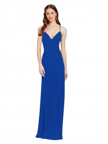 Cheap Chiffon Bridesmaid Dress with Deep V-Neck and Spaghetti Straps