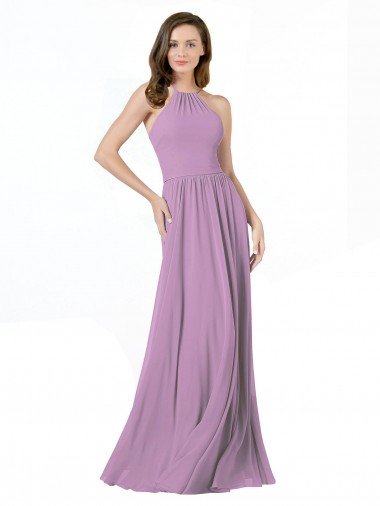 Cheap High Halter Chiffon Bridesmaid Dress with Ruffle Details Back