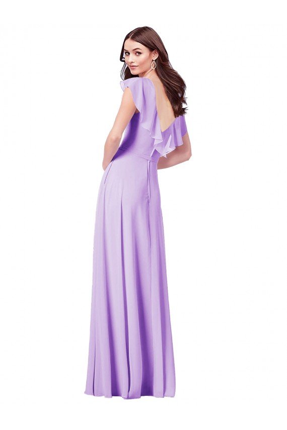 Flutter Sleeves V-Neck Chiffon Bridesmaid Dress