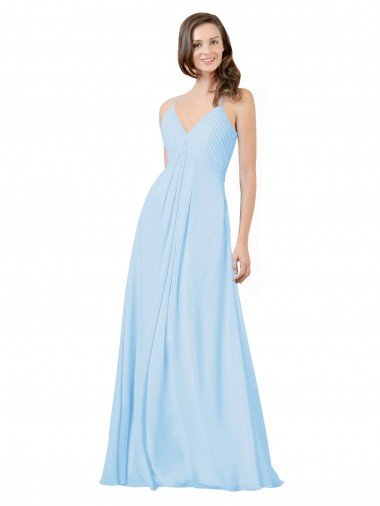 Cheap Long V-Neck Chiffon Bridesmaid Dress with Keyhole Back