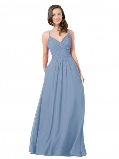 Cheap A-Line Ruched V-Neckline Chiffon Bridesmaid Dress with Pockets