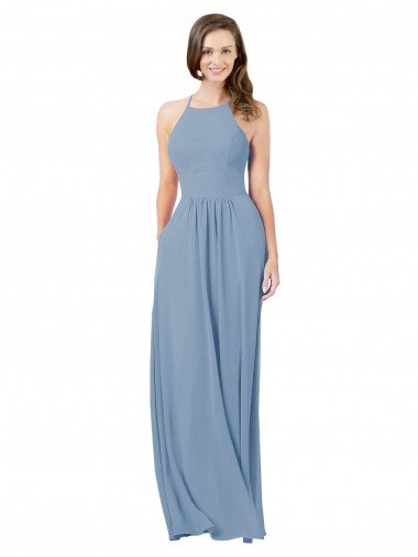 Cheap Chiffon Bridesmaid Dress with High Halter Neckline