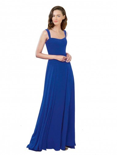 Cheap Square Neck A-Line Long Floor Length Chiffon Bridesmaid Dress