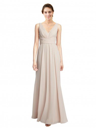 Cheap Long V-Neck Chiffon Bridesmaids Dress with Double Straps
