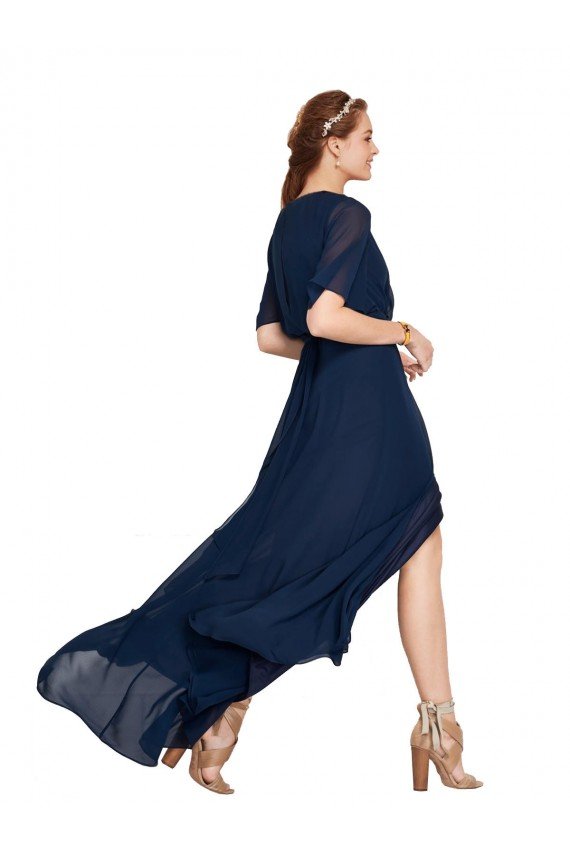 V-Neck Plush Chiffon Bridesmaid Dress with Flutter Sleeves
