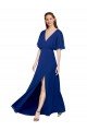V-Neck Long Chiffon Bridesmaid Dress with Dolman Sleeved Bodice and Slit