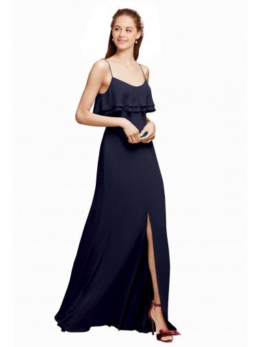 Cheap Draped Long Chiffon Bridesmaid Dress with Straps and Layers