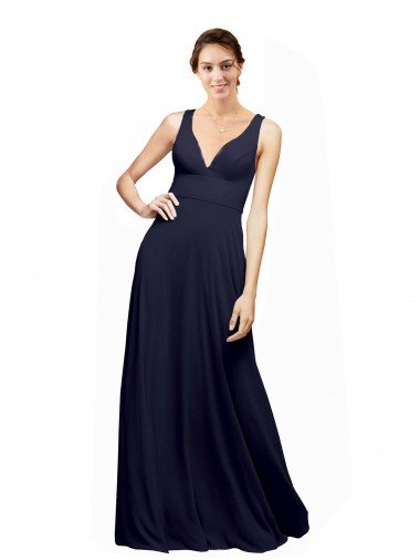Cheap Open Back Long Chiffon Bridesmaid Dress with Plunging V-Neck Bodice