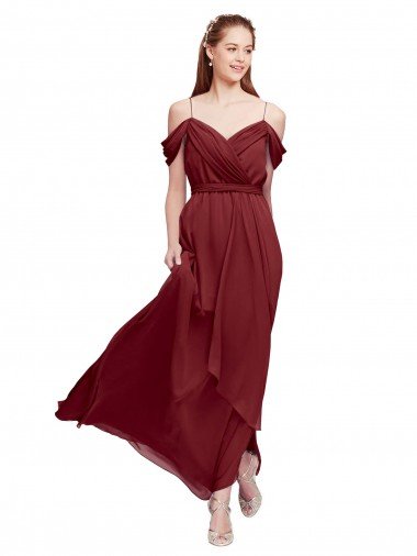 Cheap Grecian Inspired Draped Off the Shoulder Long Chiffon Bridesmaid Dress