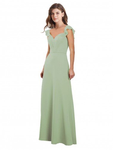 Cheap Draped Sweetheart Chiffon Bridesmaid Dress with Ruffled Cap Sleeves