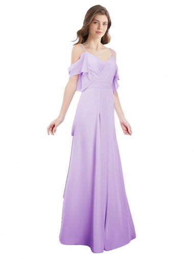Cheap Chiffon Bridesmaid Dress with Draped Sweetheart Bodice and Off The Shoulder Flounces