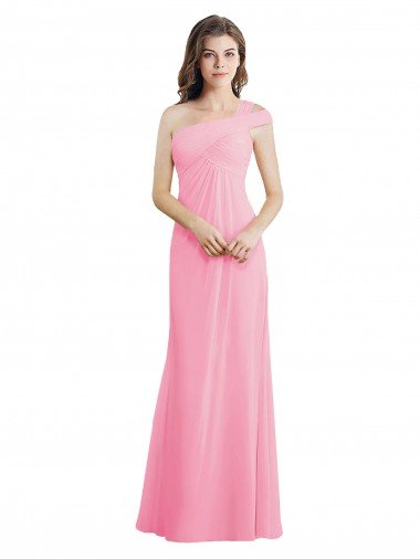 Cheap Single Shoulder Chiffon Bridesmaid Dress with Draped Bodice