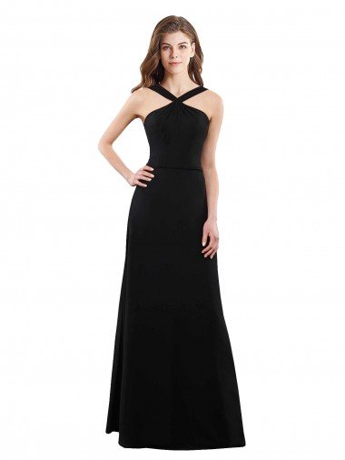Cheap Chiffon A-Line Bridesmaid Dress with Criss Cross Halter Top