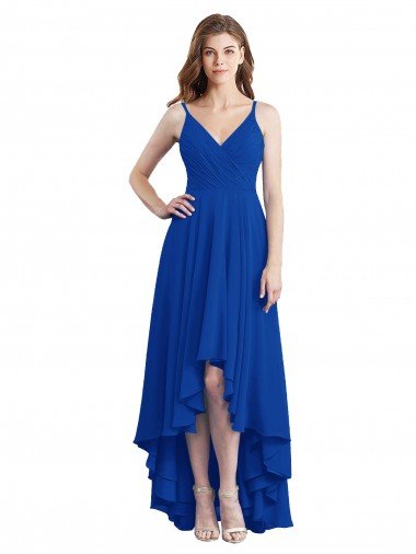 Cheap Draped High Low Chiffon Bridesmaid Dress with Cross Over Bodice