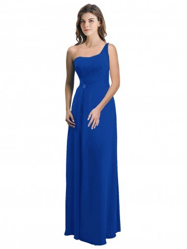 Cheap One Shoulder A-Line Chiffon Bridesmaid Dress with Pleated Bodice