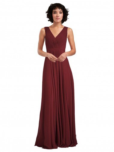 Cheap Sleeveless V-Neck Pleated Chiffon Bridesmaid Dress