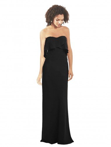 Cheap Strapless Chiffon Bridesmaid Dress with cascading Flounce Crop Top Bodice