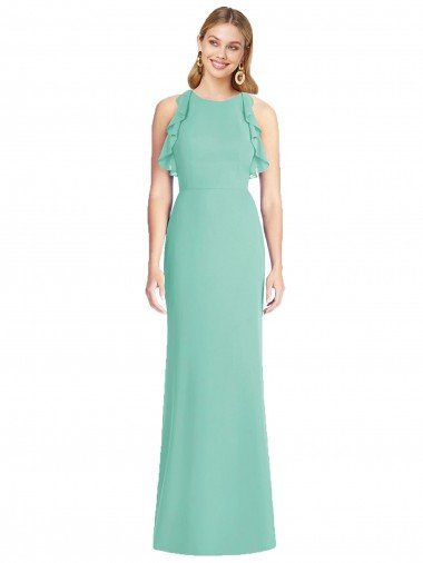 Cheap Jewel Neck Mermaid Open Back Chiffon Bridesmaid Dress