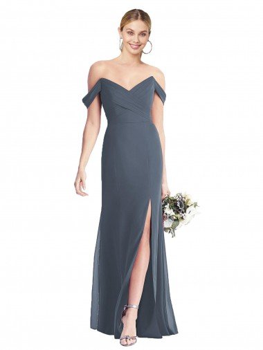 Cheap Off the Shoulder Criss Cross Bodice Trumpet Chiffon Bridesmaid Dress