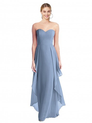 Cheap Strapless Chiffon Bridesmaid Dress with Skirt Overlay