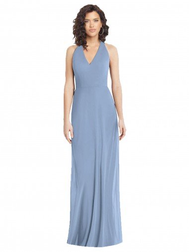 Cheap V-Neck Halter Back Straps Chiffon Formal Bridesmaid Dress