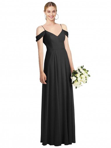 Cheap Cold-Shoulder V-Back Chiffon Maxi Bridesmaid Dress