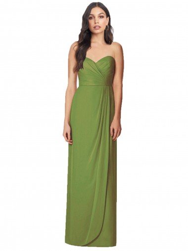 Cheap Side Front Slit Draped Strapless Chiffon Bridesmaid Dress