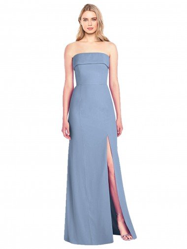 Cheap Trumpet Full Length Strapless Chiffon Bridesmaid Dress with Slit